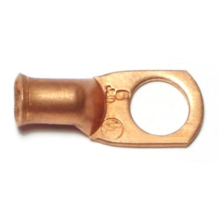 Midwest Fastener One-Hole Compression Lug, 6 AWG Max, Standard Barrel, Copper, None, 4 PK 70582